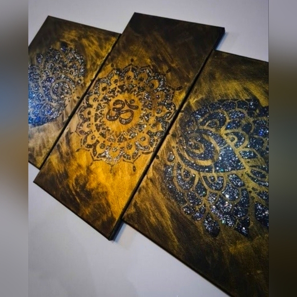 Home Decor Handmade Spiritual Canvas Large Paintings Bundle 3Piece Set OM Symbol - Picture 12 of 12